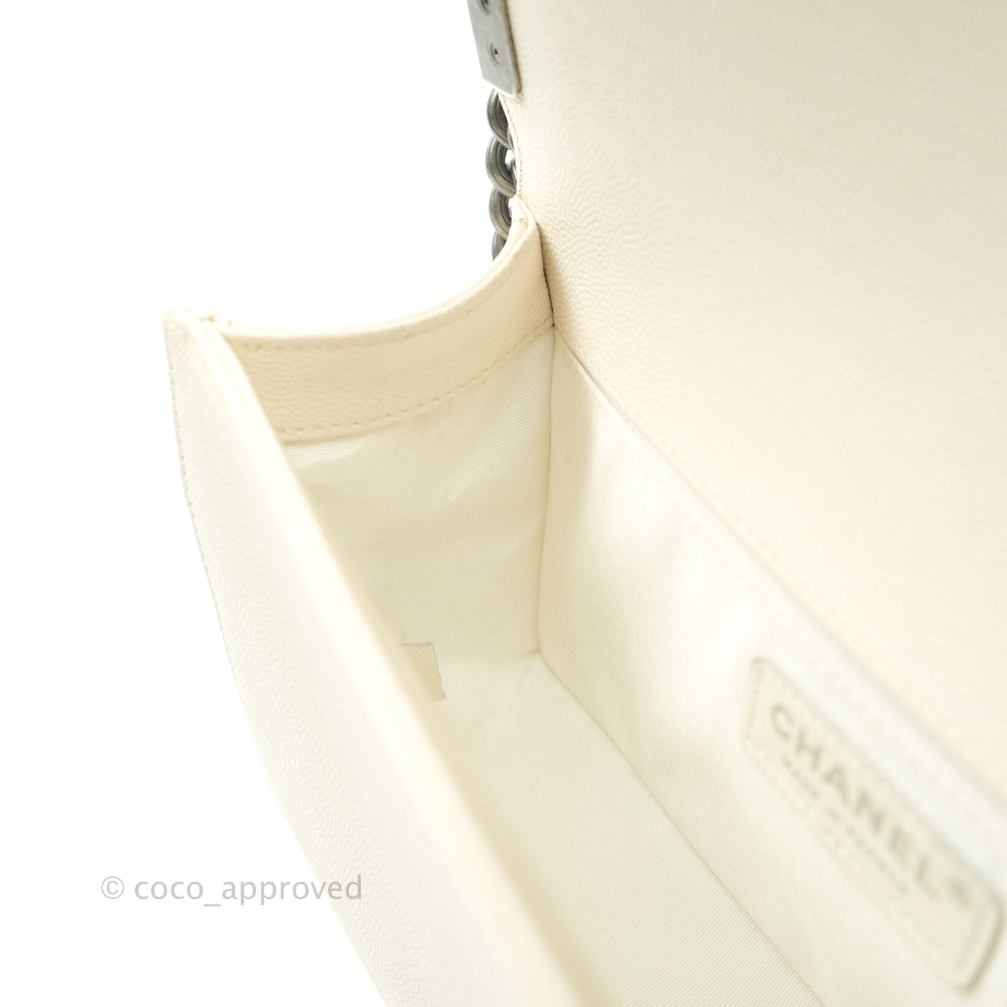 Chanel Quilted Medium Caviar Ivory Boy Flap Ruthenium Hardware