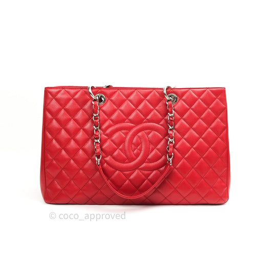 Chanel XL Grand Shopping Tote GST Red Caviar Silver Hardware