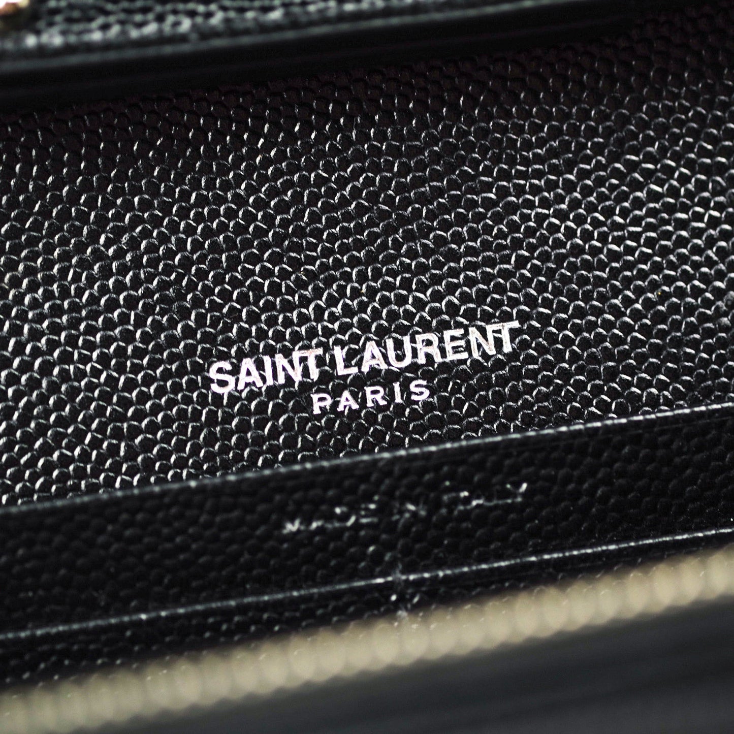 Saint Laurent Wallet on Chain Large in Black Grained Leather and Silver Hardware