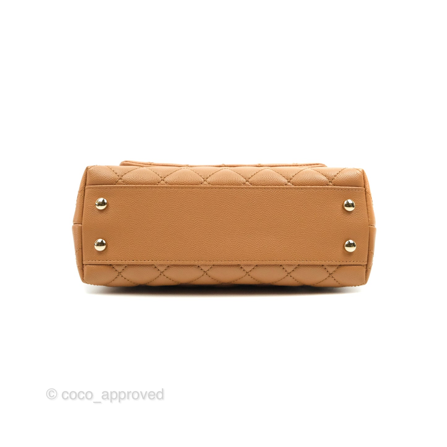Chanel Mini (Small) Coco Handle Quilted Dark Beige Caramel Caviar Gold Hardware Lizard Embossed Handle 21P
