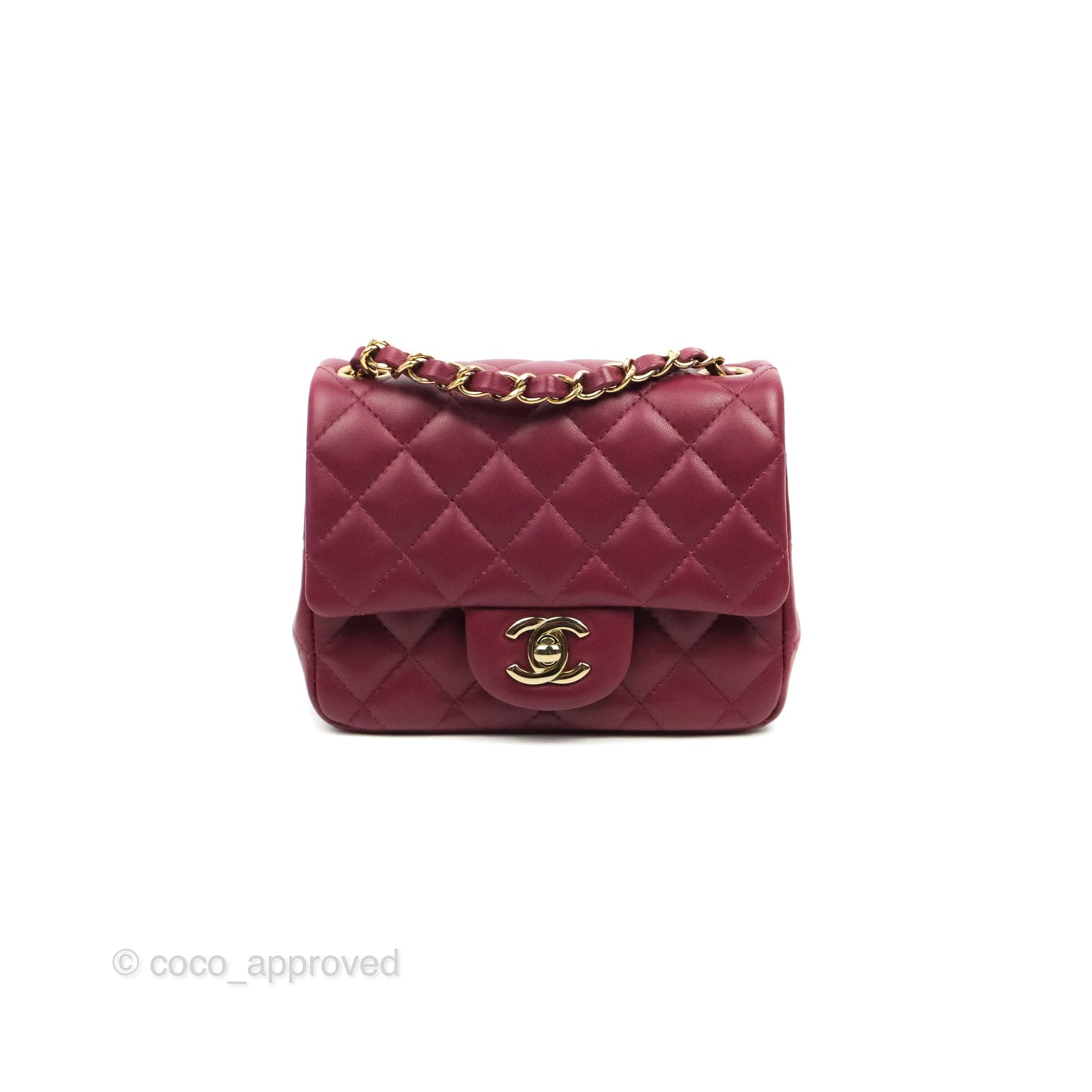 Chanel Quilted Mini Square Dark Red Burgundy Lambskin Gold Hardware 21K