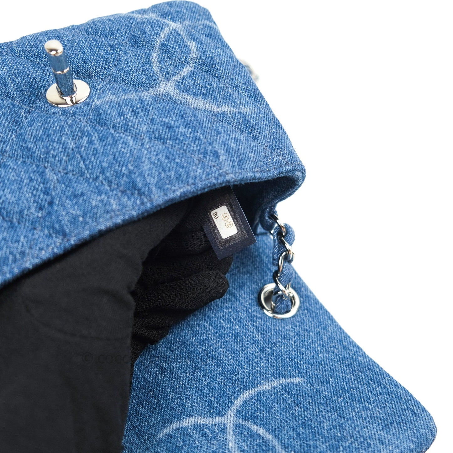 Chanel Mini Square Blue Denim Silver Hardware