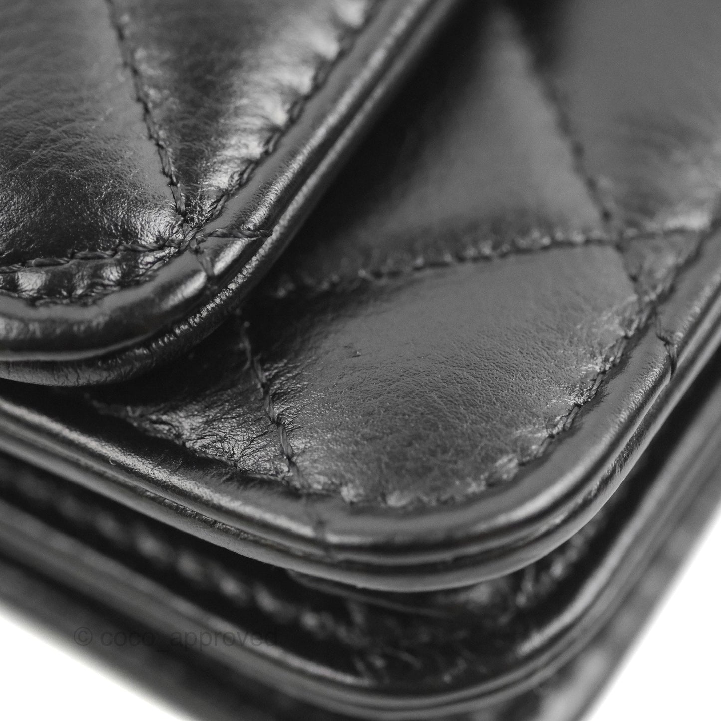 Chanel Quilted Large Pearl Mini Wallet On Chain WOC Black Calfskin