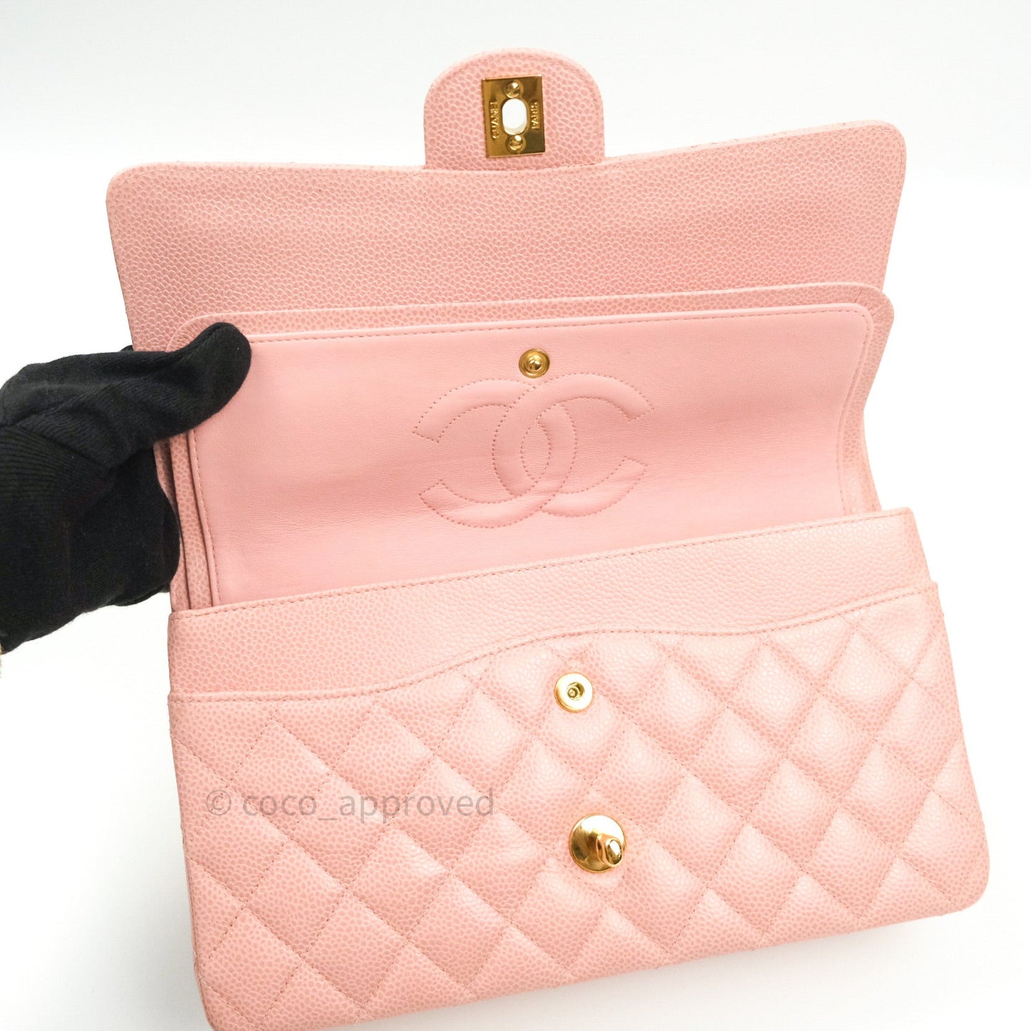 Chanel Classic M/L Medium Double Flap Bag Pink Caviar 24K Gold Hardware
