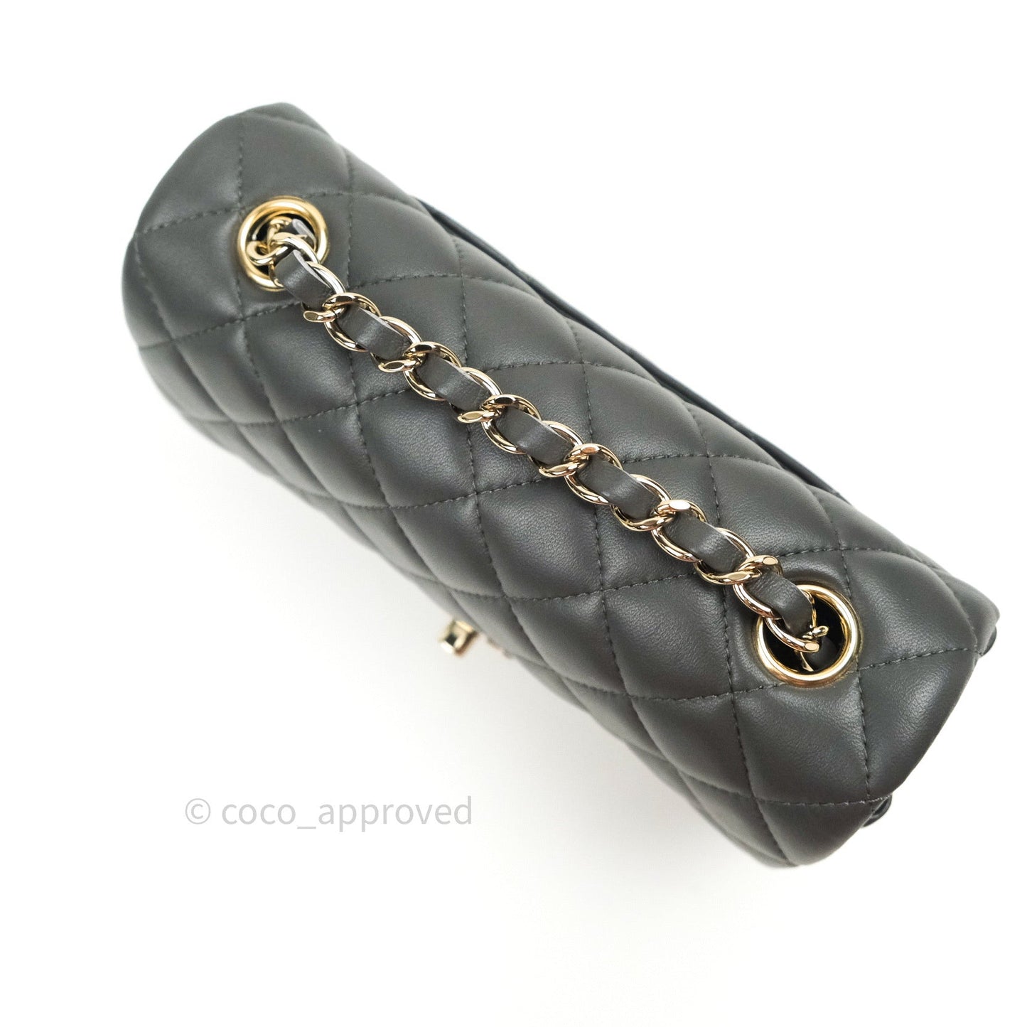 Chanel Quilted Mini Rectangular Dark Grey Lambskin Gold Hardware