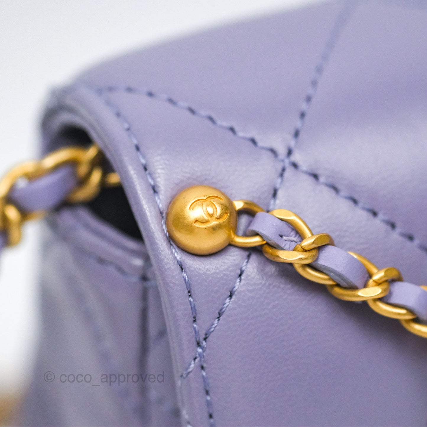 Chanel Crystal Pearl Chain Mini Flap Bag Purple Lambskin Aged Gold Hardware