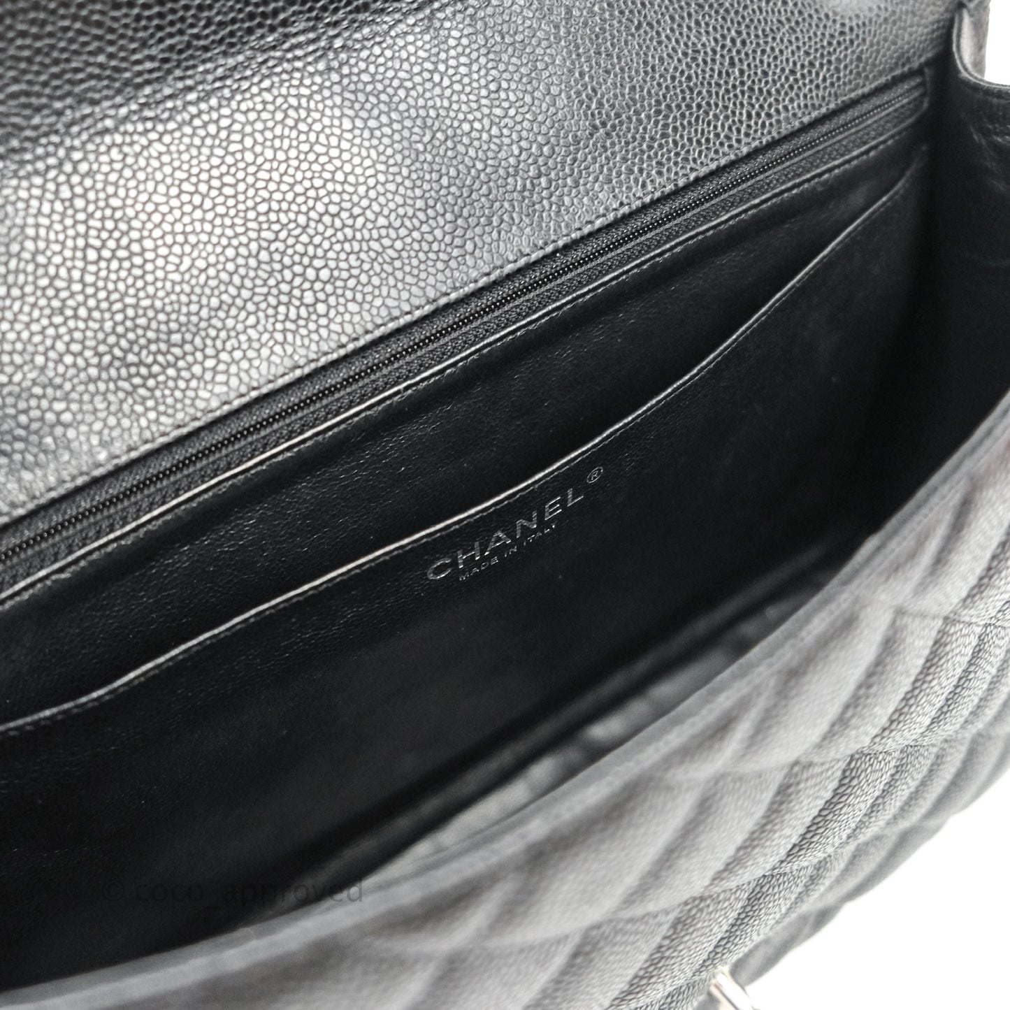 Chanel Single Flap Maxi Caviar Black Silver Hardware