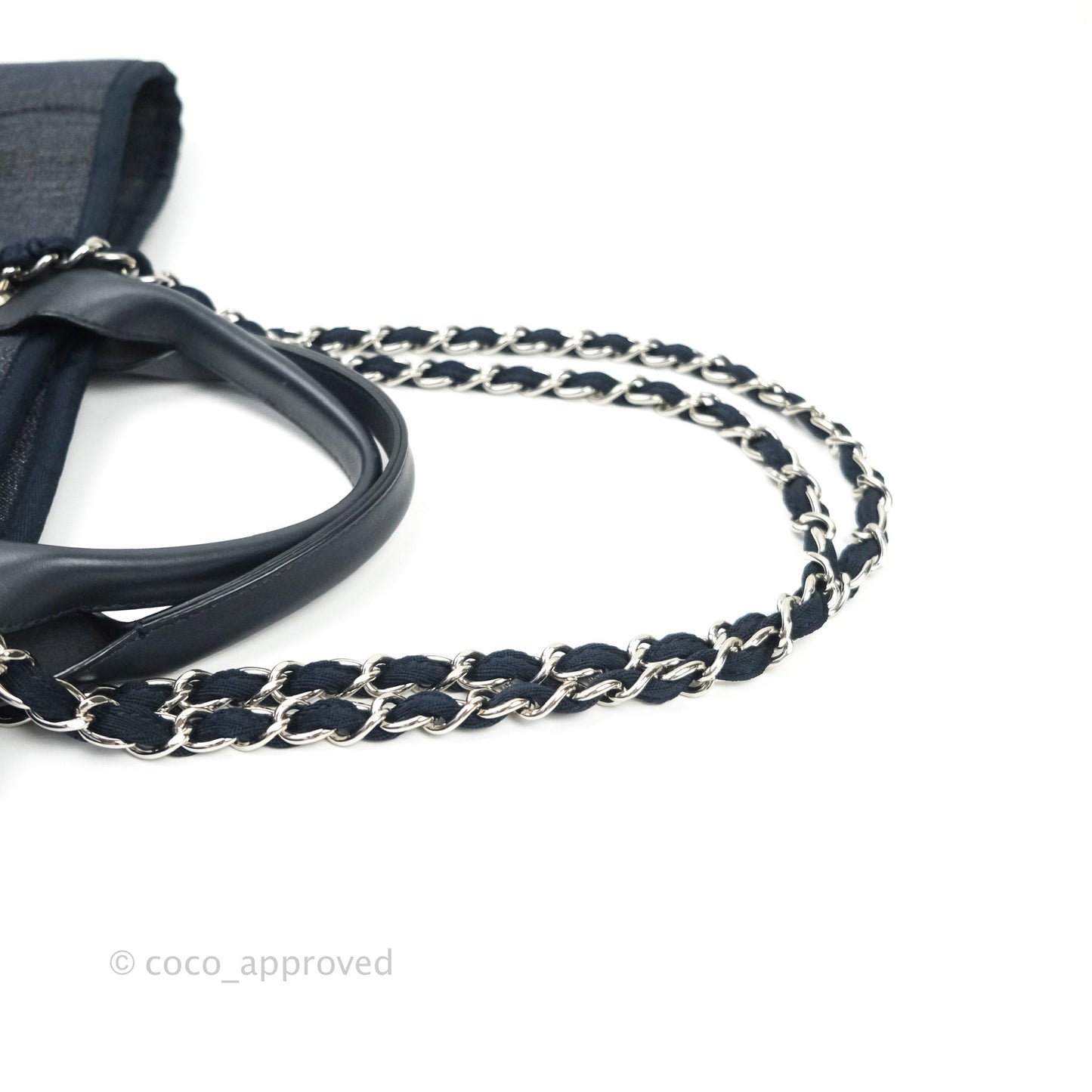Chanel Large Denim Deauville Tote Bag Navy Silver Tone