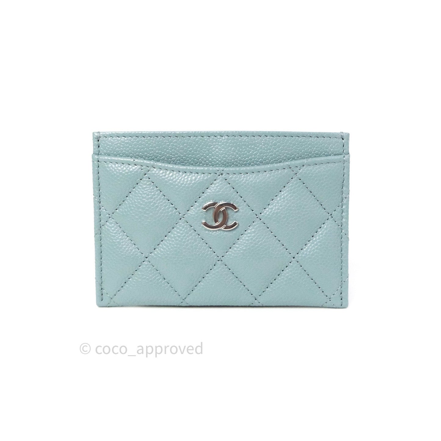 Chanel Quilted Classic Blue Caviar Silver Hardware Flat Card Holder