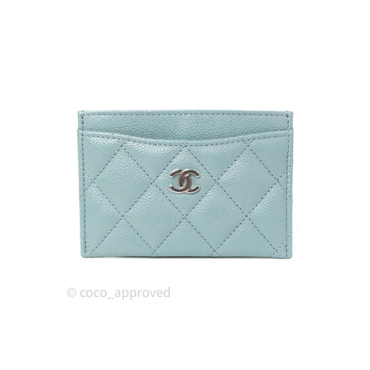 Chanel Quilted Classic Blue Caviar Silver Hardware Flat Card Holder