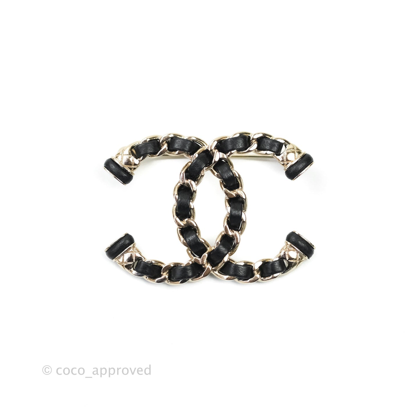 Chanel CC Black Lambskin Brooch in Gold Tone 21S