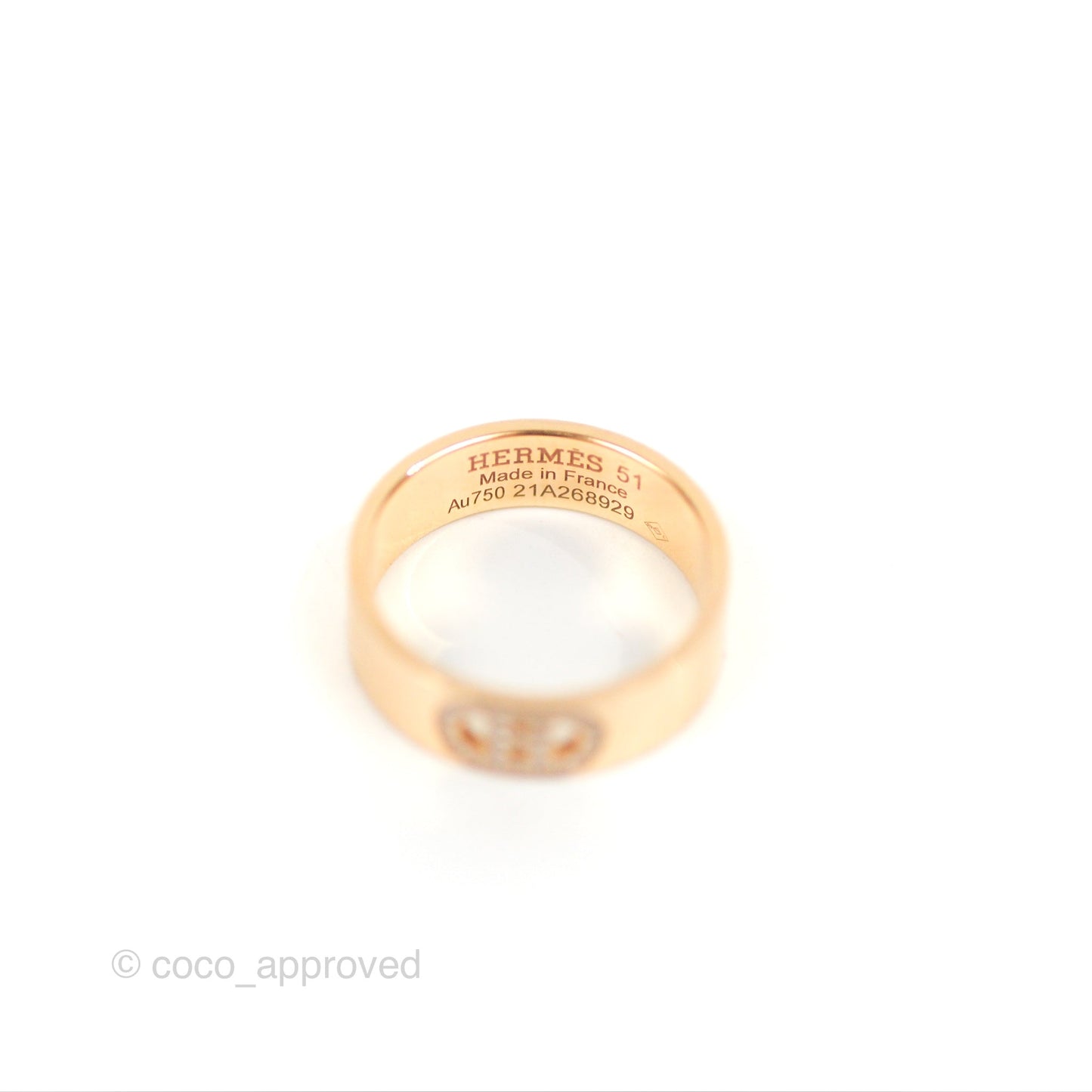 Hermes Rose Gold Diamond H d'ancre Ring 51