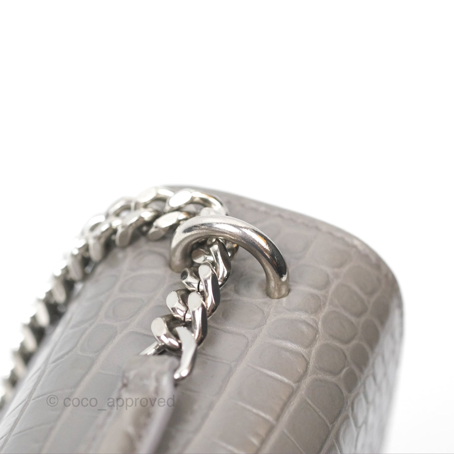 Saint Laurent Sunset Medium Grey Croc-effected Silver Hardware