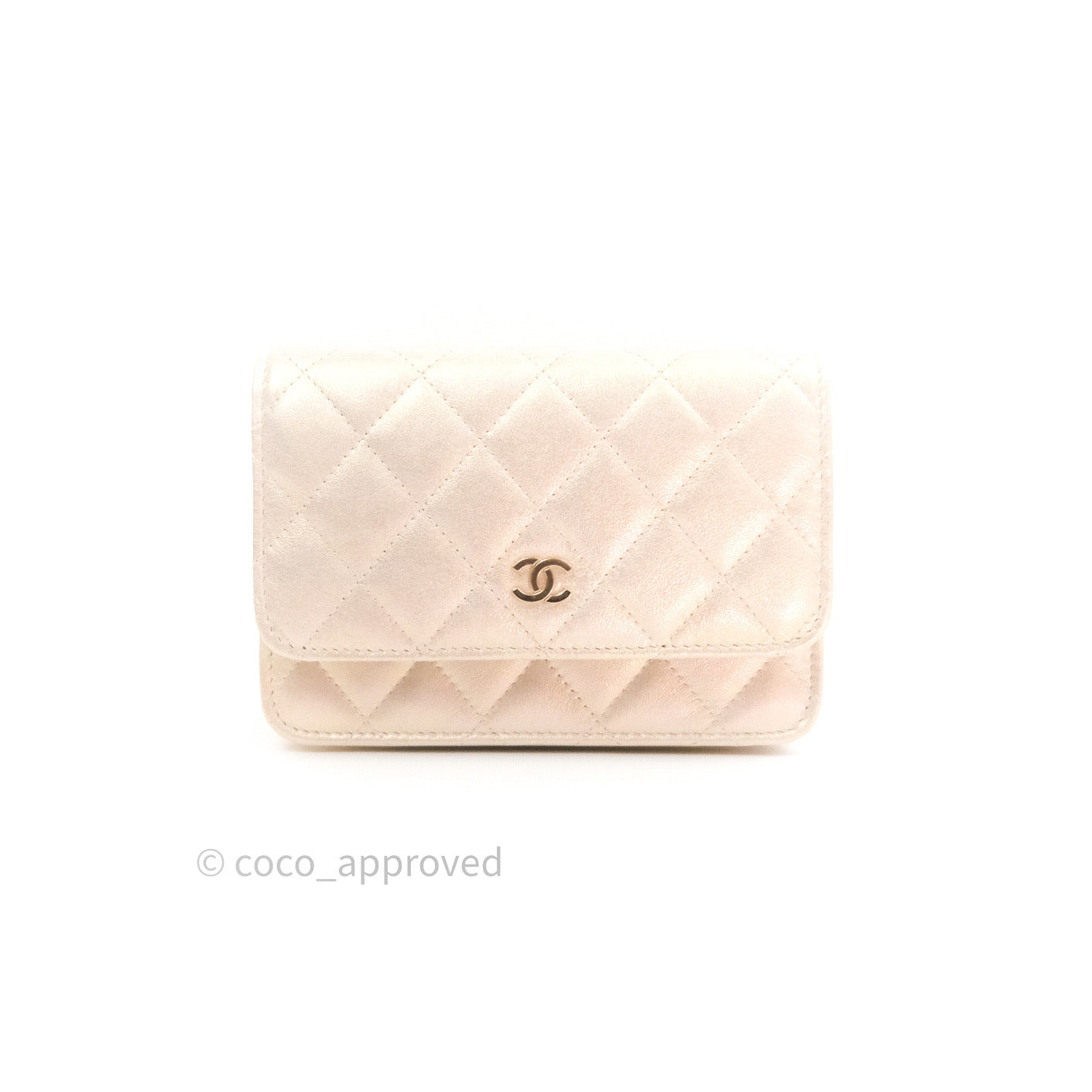 Chanel Quilted Mini Wallet on Chain WOC Iridescent Ivory Gold Hardware 20A
