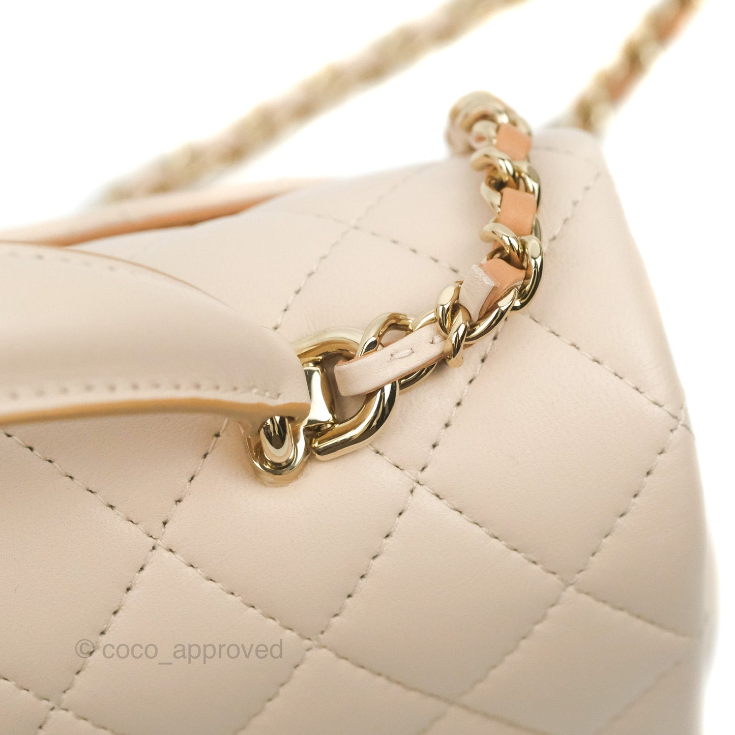 Chanel Top Handle Mini Rectangular Flap Bag Ecru/Beige Lambskin Gold Hardware 23P