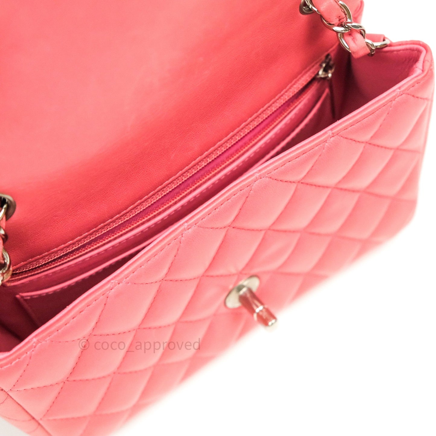 Chanel Quilted Mini Rectangular Pink Lambskin Silver Hardware