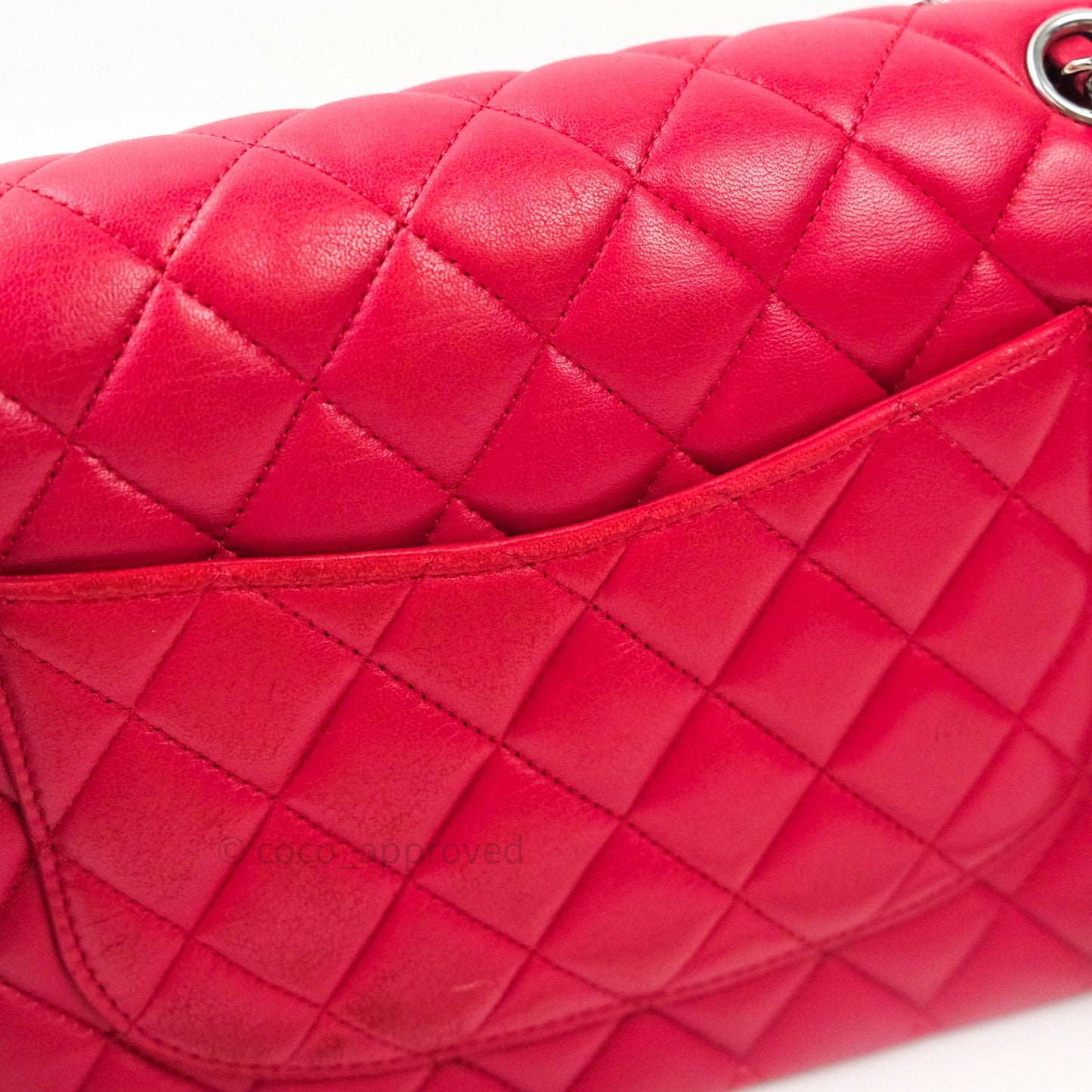 Chanel Classic M/L Lambskin Medium Double Flap Red Pink Silver Hardware