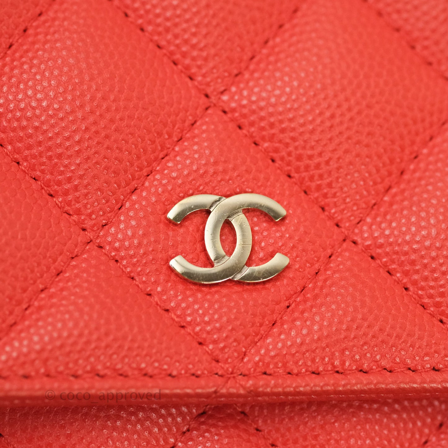 Chanel Quilted Wallet on Chain WOC Red Caviar Gold Hardware