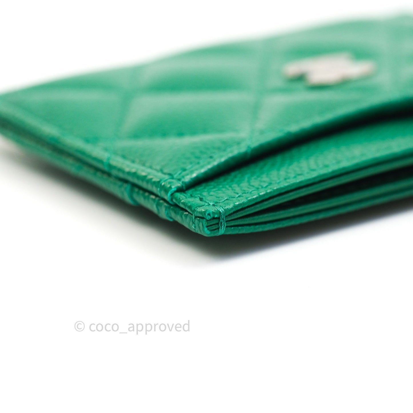 Chanel Quilted Classic Green Caviar Silver Hardware Flat Card Holder