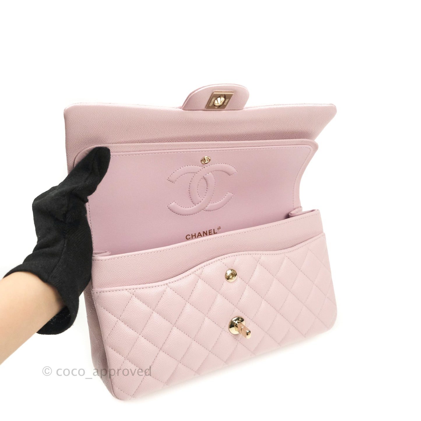 Chanel M/L Medium Double Flap Bag Lilac Rose Clair Caviar Gold Hardware