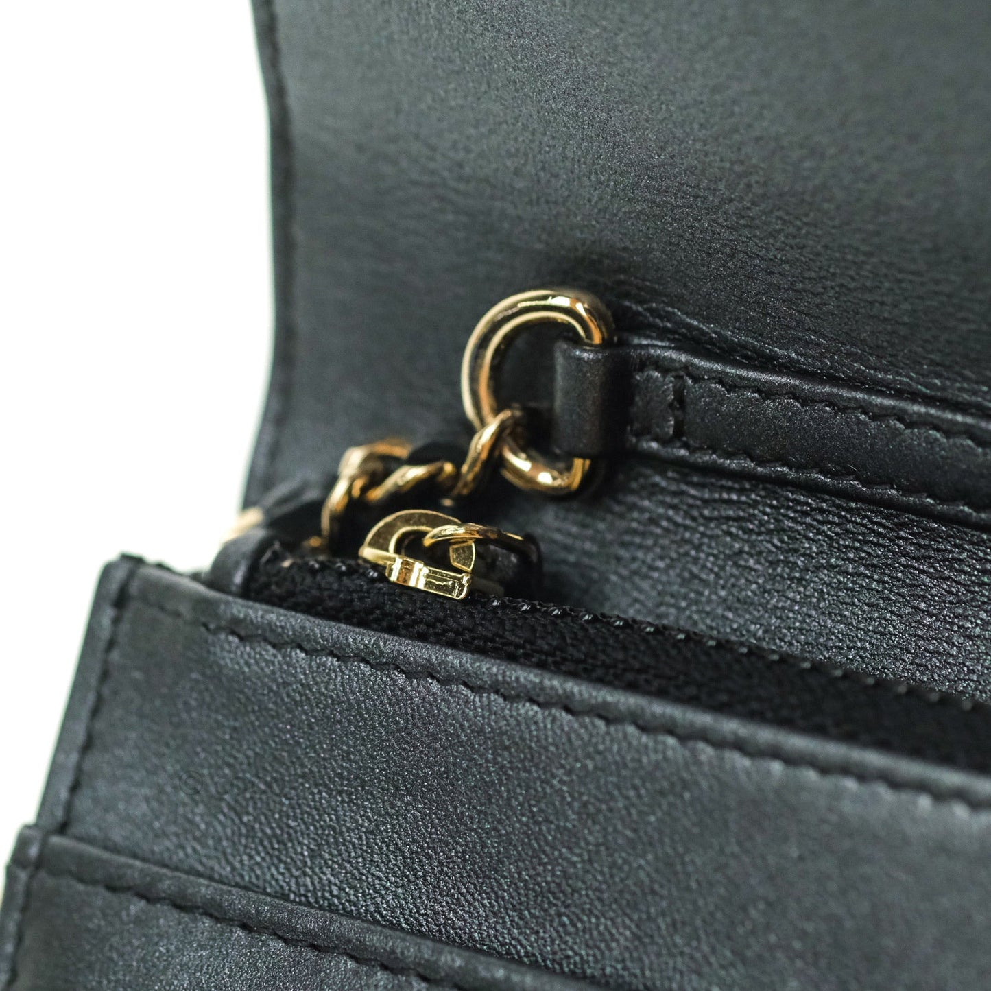Chanel Quilted Black Iridescent Lambskin Pearl Wallet On Chain WOC