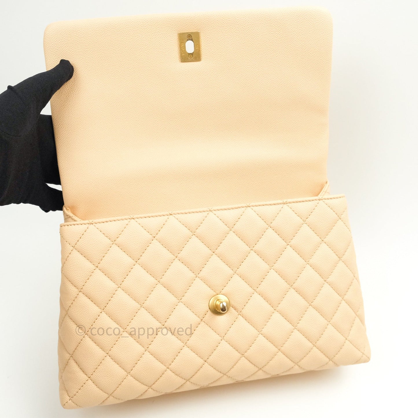 Chanel Small Coco Handle Quilted Beige Caviar Gold Hardware