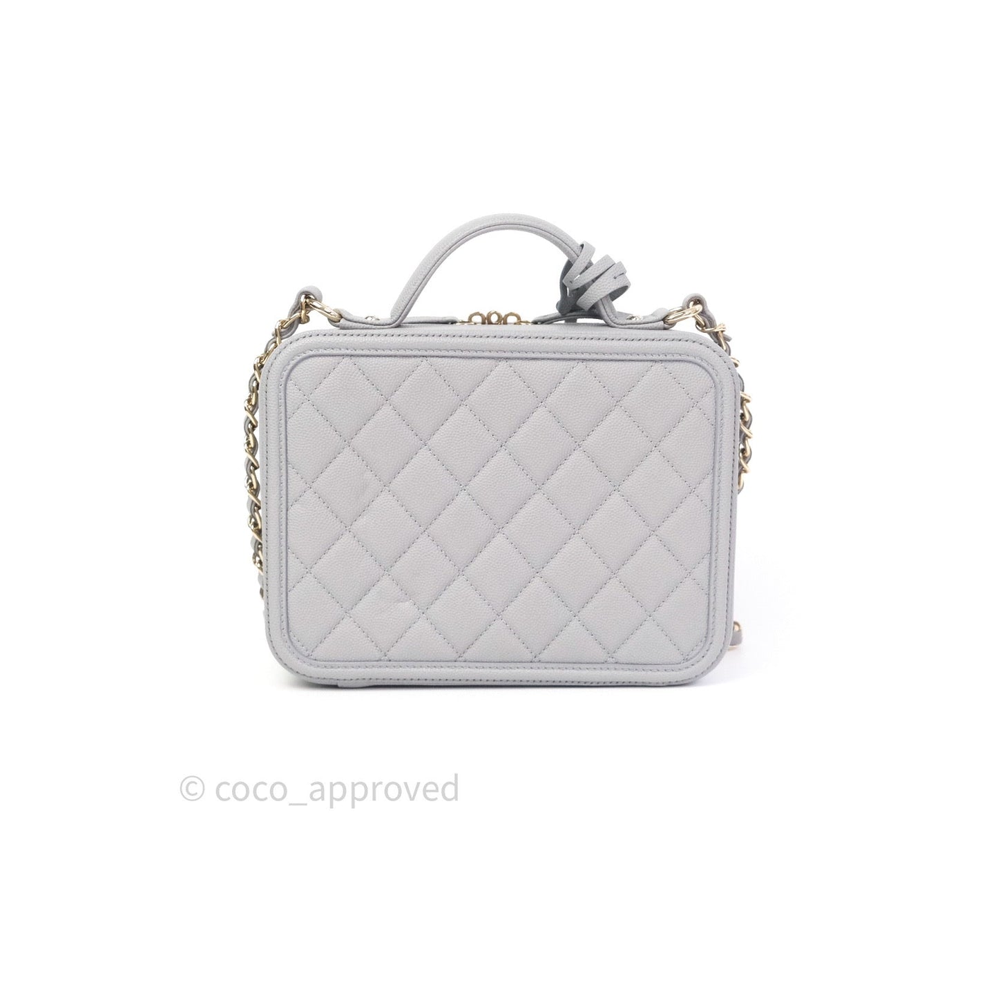 Chanel Quilted Medium CC Filigree Vanity Case Grey Caviar Light Gold Hardware