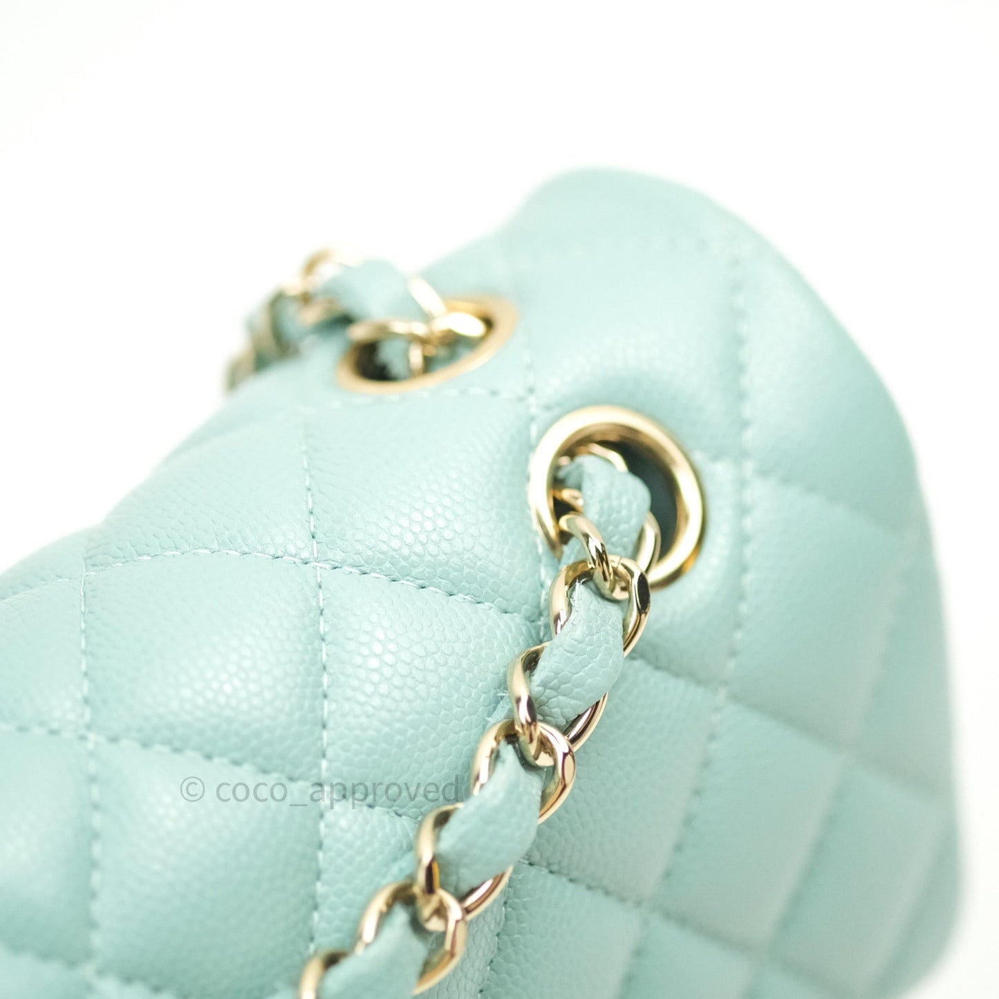 Chanel Classic Small S/M Flap Tiffany Blue Caviar Light Gold Hardware