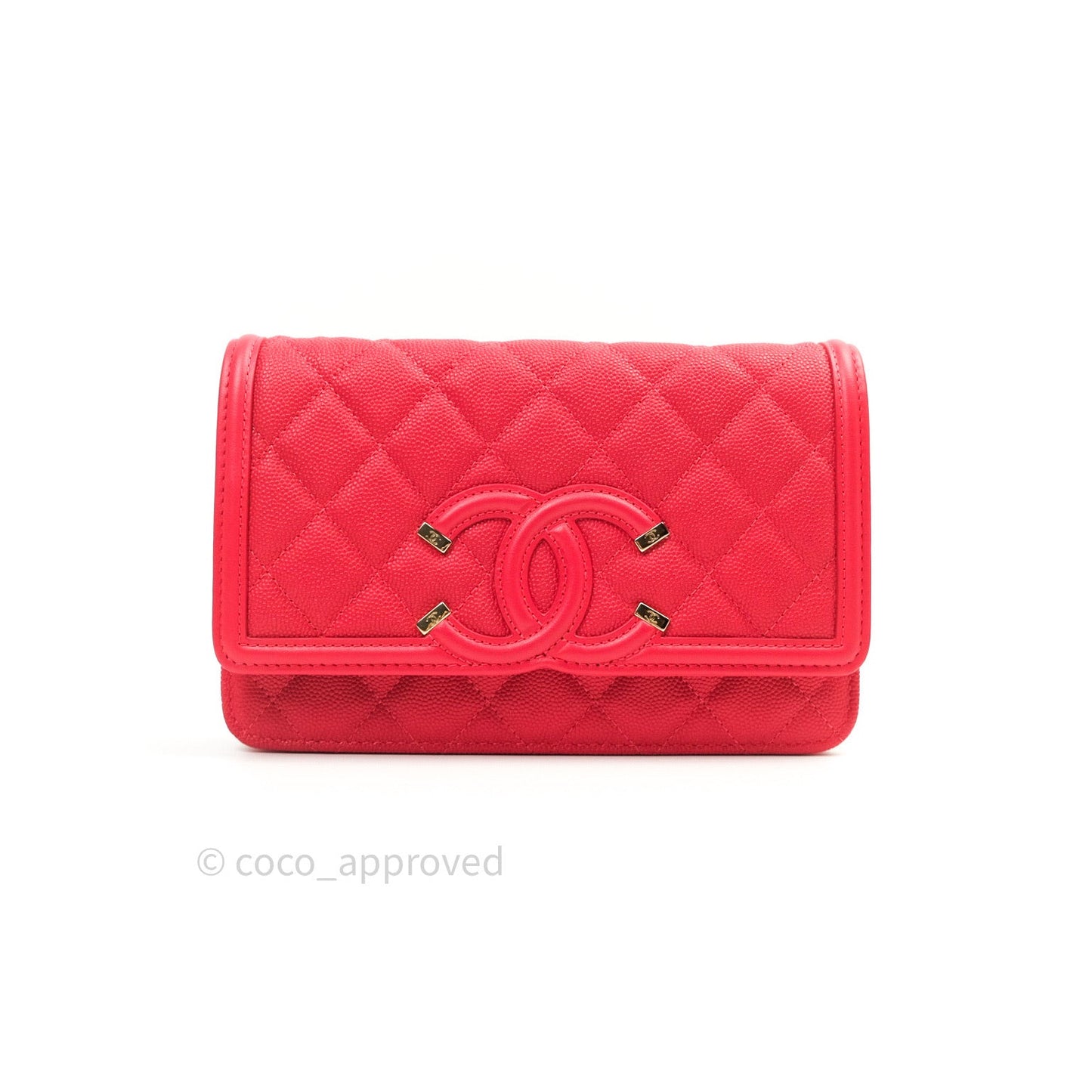 Chanel Filigree Wallet on Chain WOC Red Caviar Gold Hardware