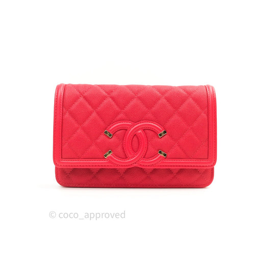 Chanel Filigree Wallet on Chain WOC Red Caviar Gold Hardware