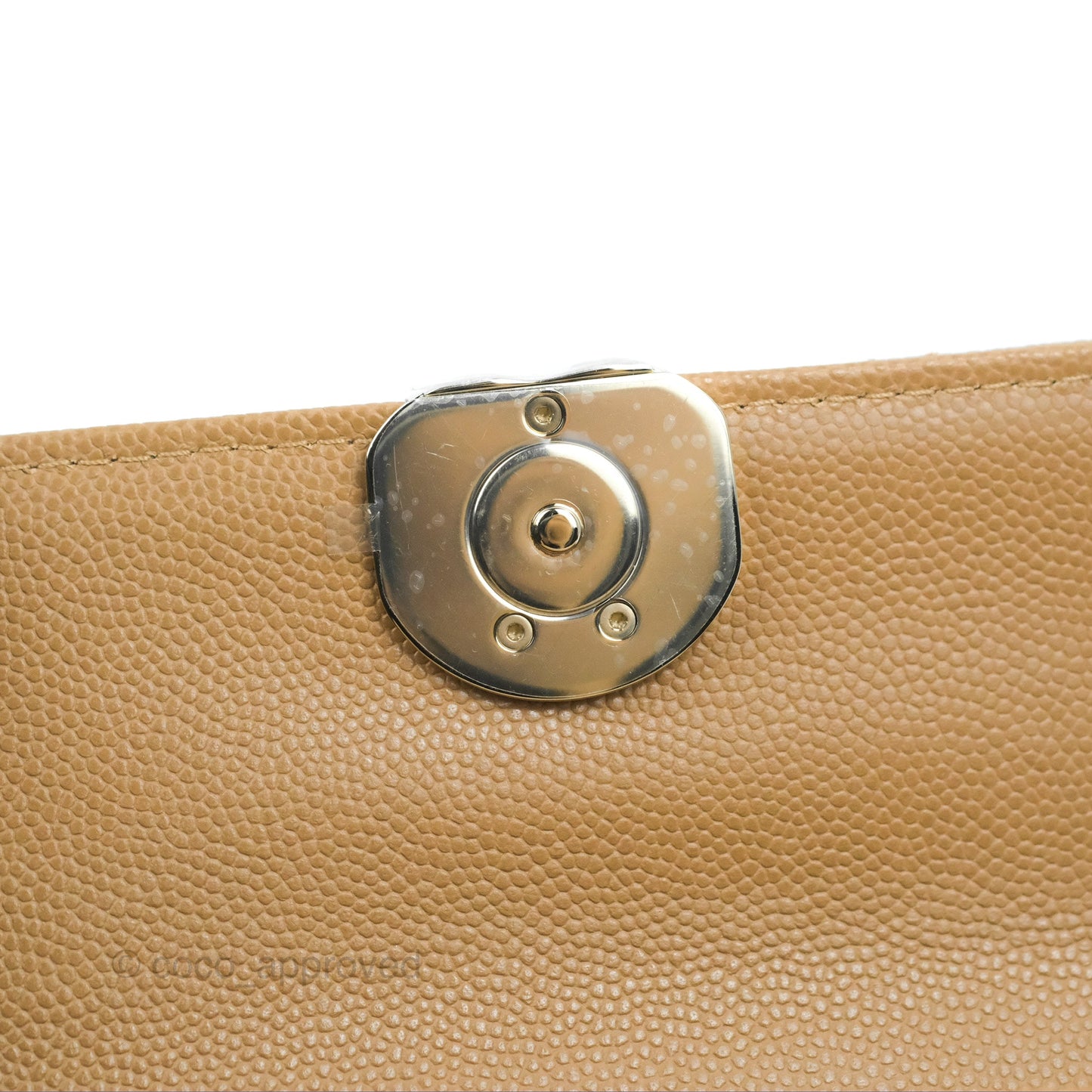 Chanel Top Handle Clutch with Chain Dark Beige Caviar Light Gold Hardware 23P