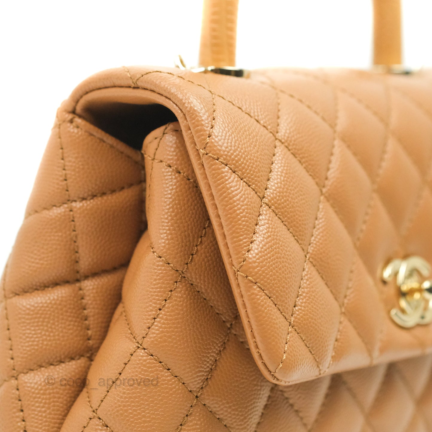 Chanel Mini (Small) Coco Handle Quilted Dark Beige Caramel Caviar Gold Hardware Lizard Embossed Handle 21P