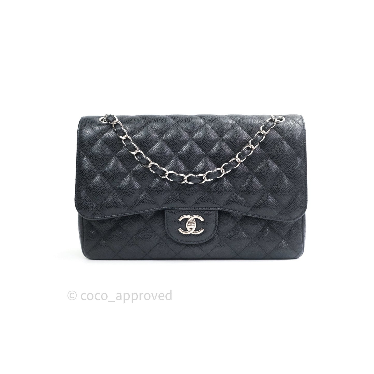 Chanel Caviar Quilted Jumbo Double Flap Black Silver Hardware
