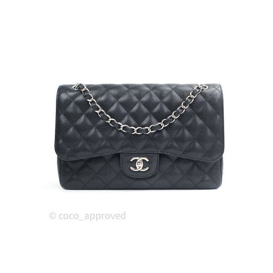 Chanel Caviar Quilted Jumbo Double Flap Black Silver Hardware
