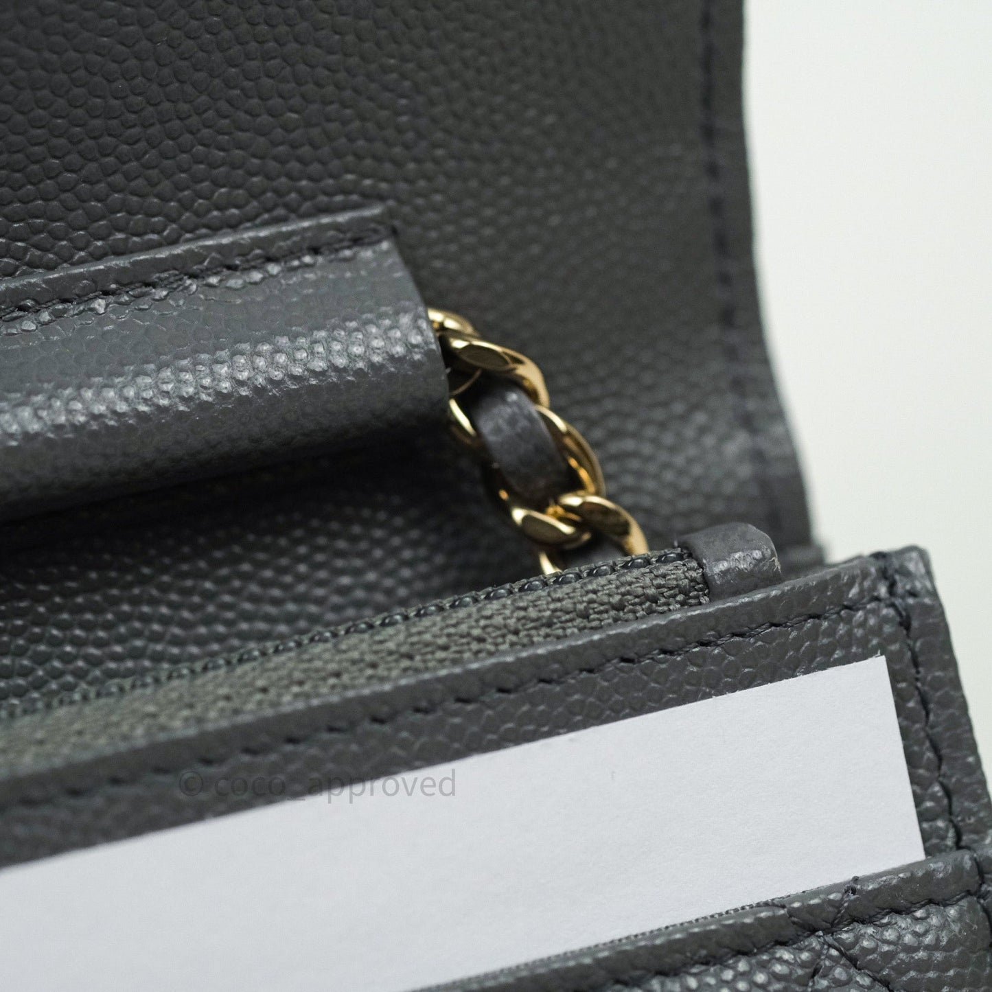 Chanel Quilted Wallet on Chain WOC Grey Caviar Gold Hardware