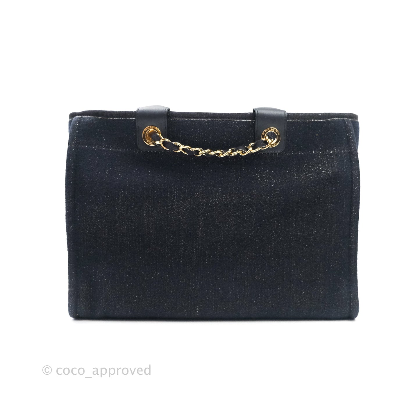 Chanel Large Deauville Navy Glitter Canvas Gold Hardware