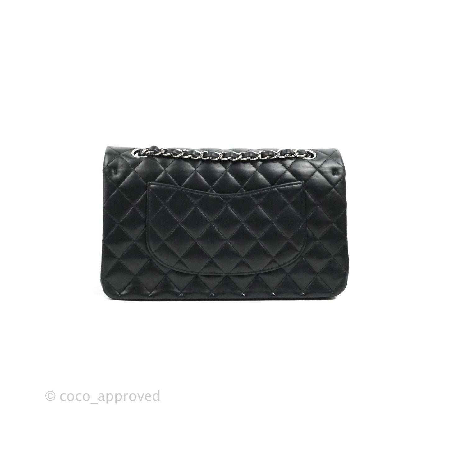Chanel Classic M/L Medium Flap Quilted Black Lambskin Silver Hardware