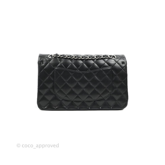 Chanel Classic M/L Medium Flap Quilted Black Lambskin Silver Hardware