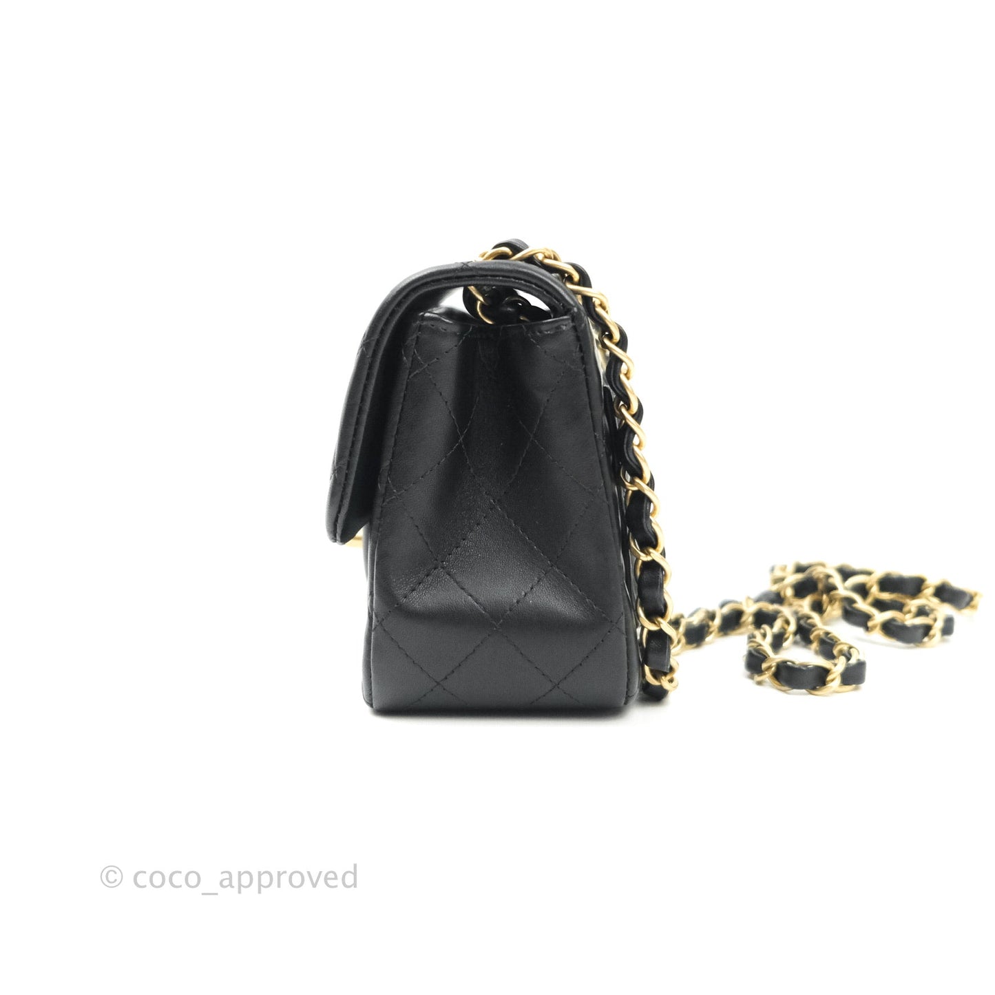 Chanel Mini Square Black Lambskin Aged Gold Hardware