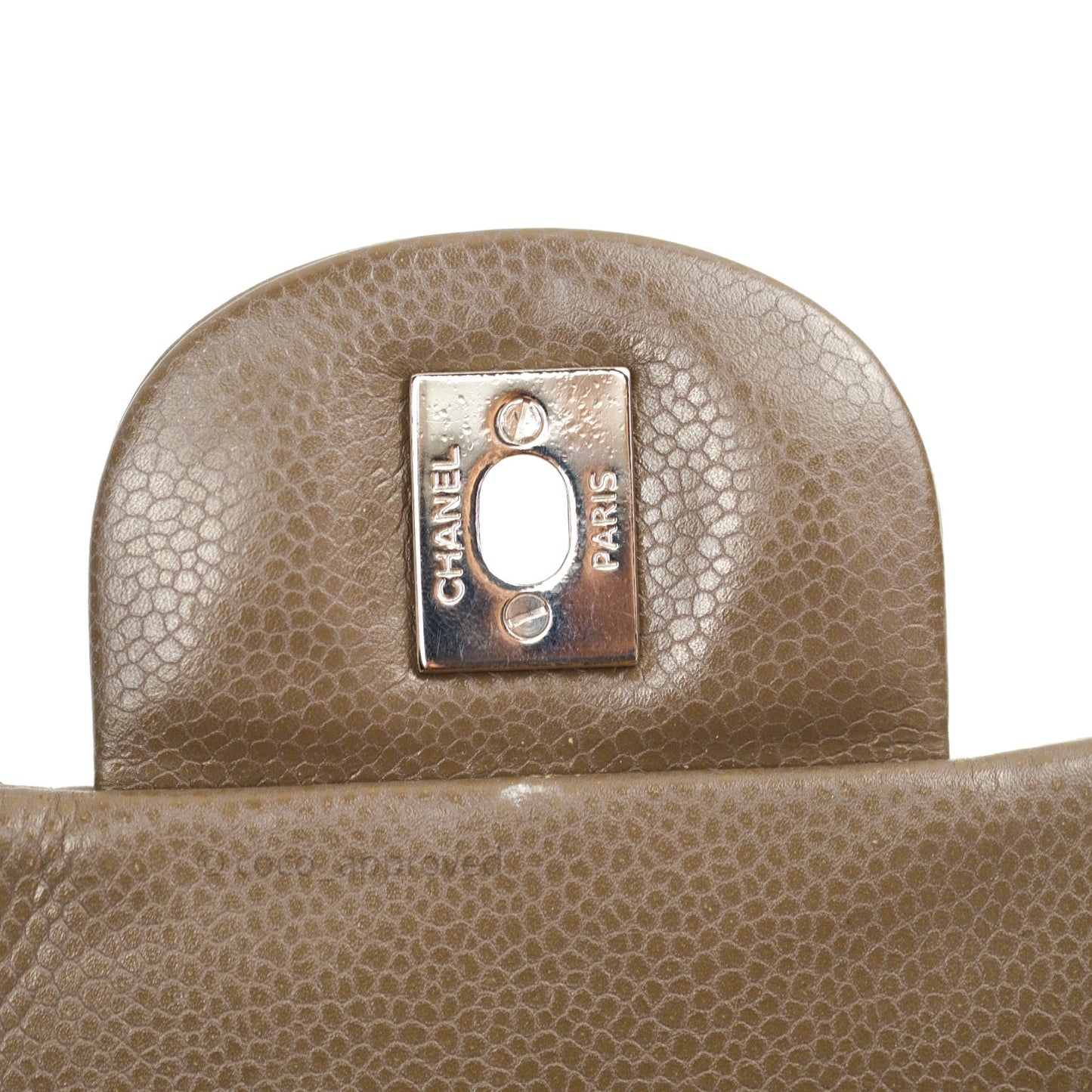 Chanel Double Flap Maxi Khaki Caviar Silver Hardware