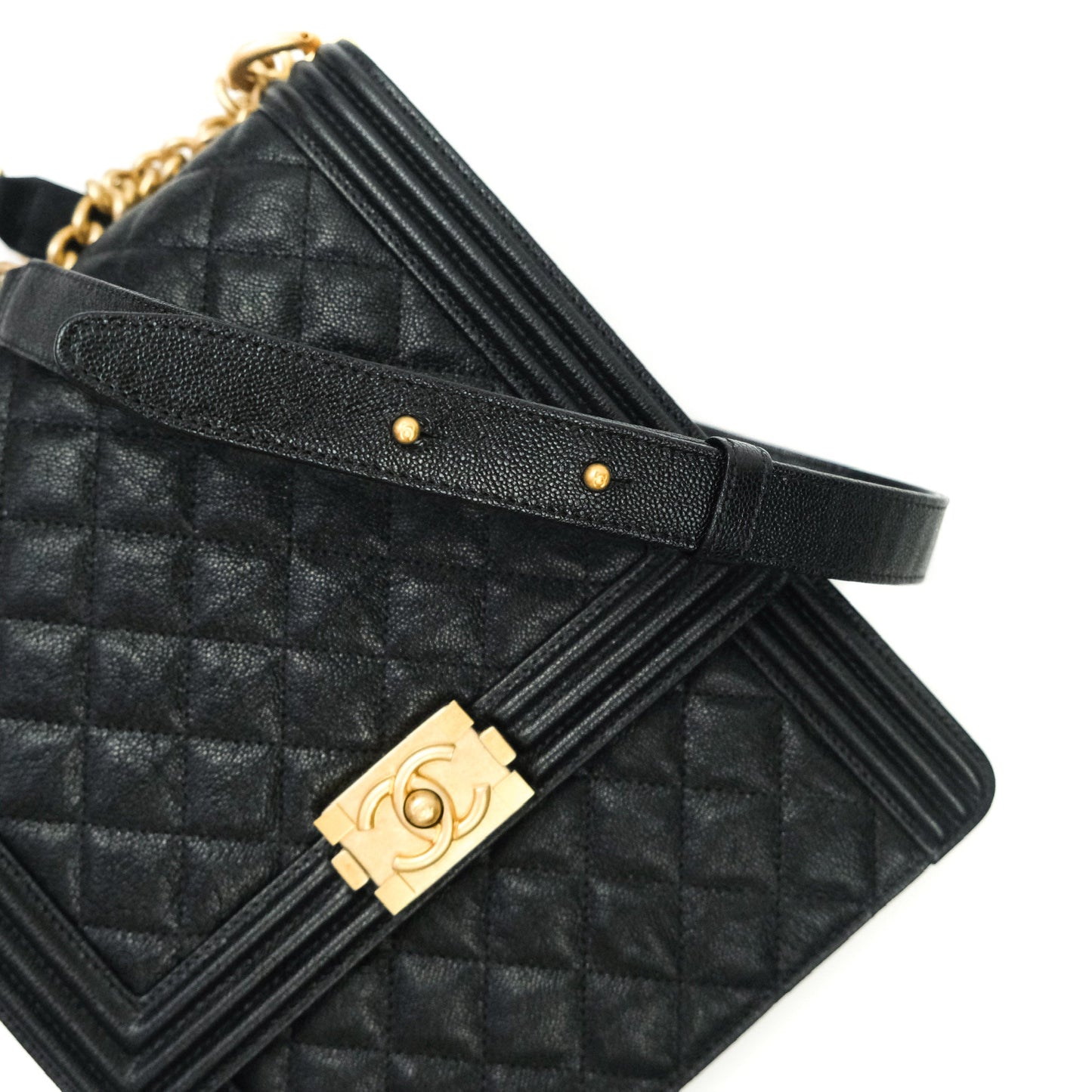 Chanel Quilted North South Boy Flap Black Caviar Gold Hardware