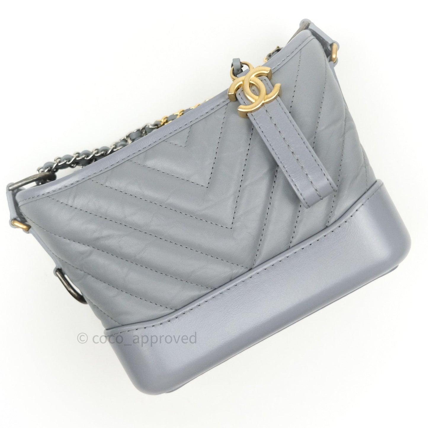 Chanel Calfskin Chevron Small Gabrielle Hobo Grey Mixed Hardware