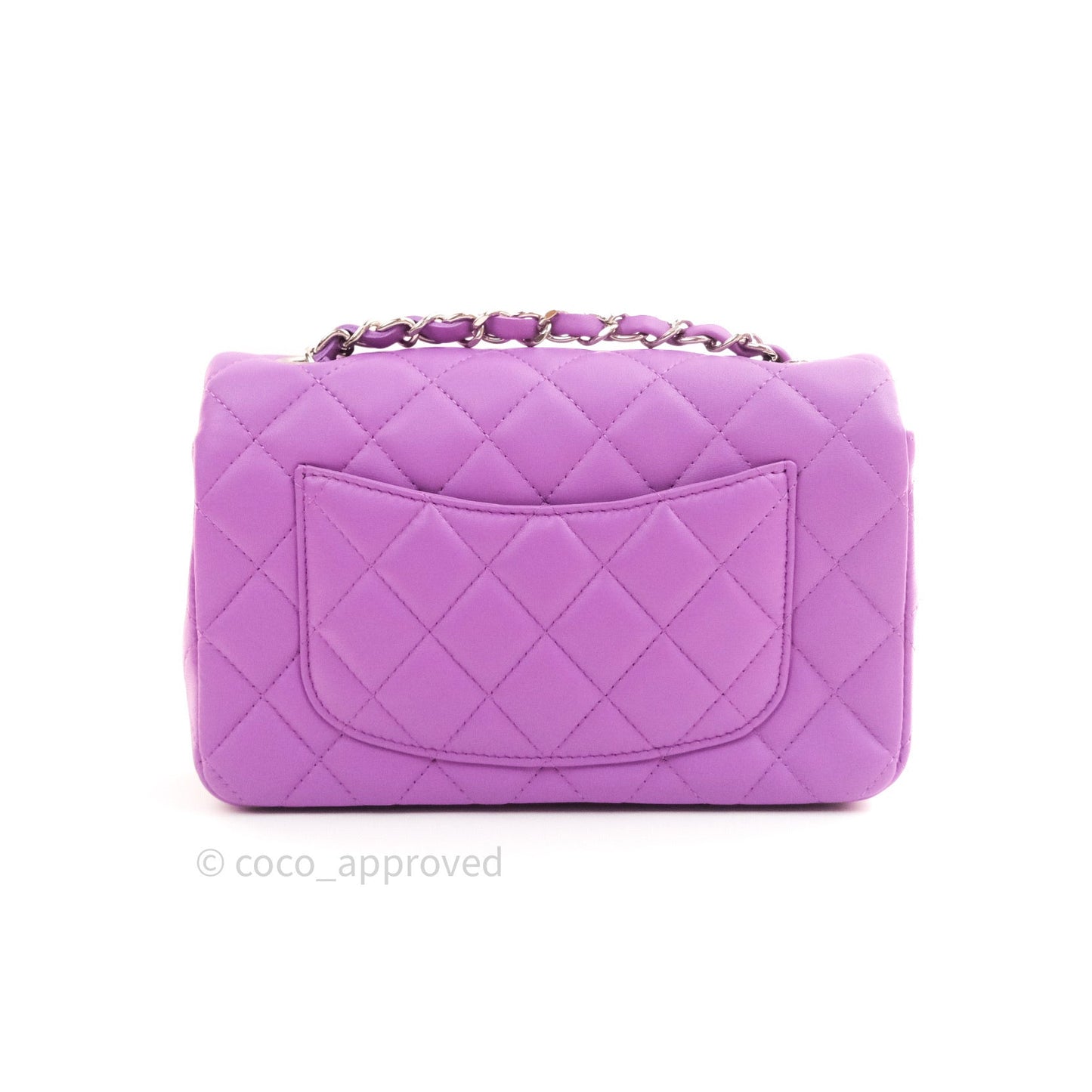 Chanel Quilted Mini Rectangular Flap Purple Lambskin Silver Hardware