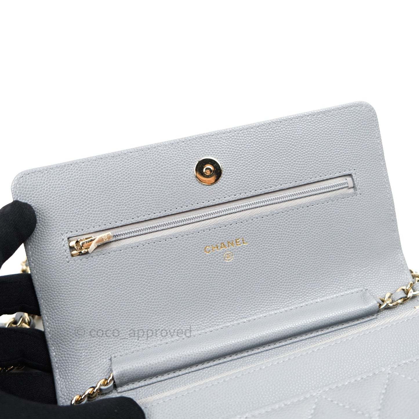 Chanel Caviar Quilted Wallet on Chain WOC Grey Light Gold Hardware 20C