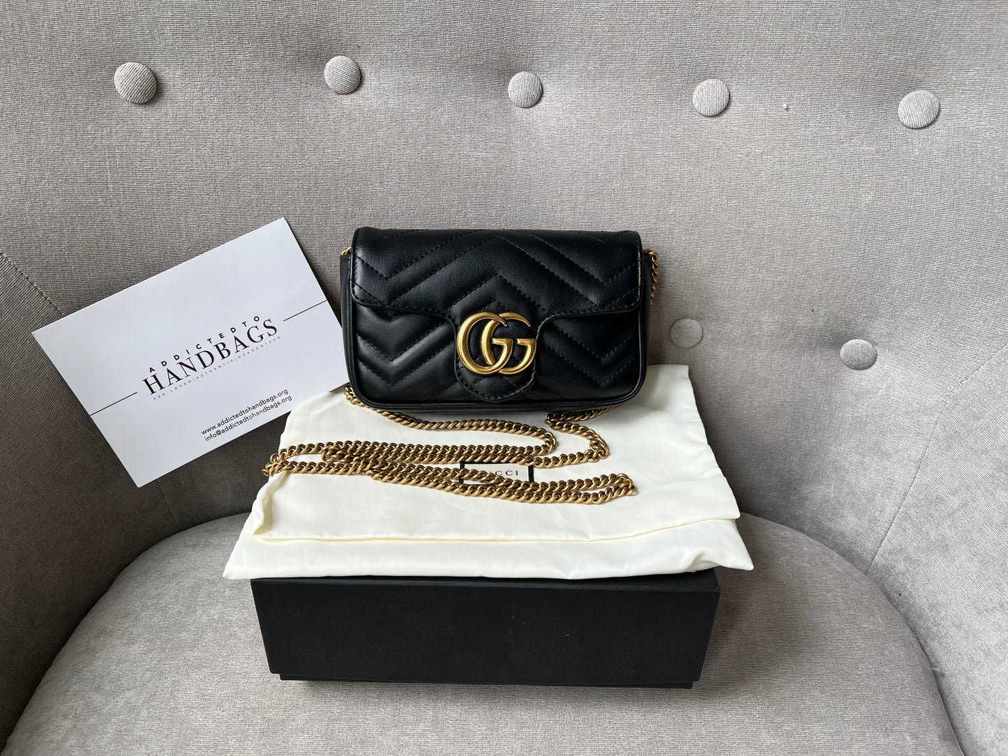 Luxury Gucci GG Black Marmont Super Mini Shoulder Bag