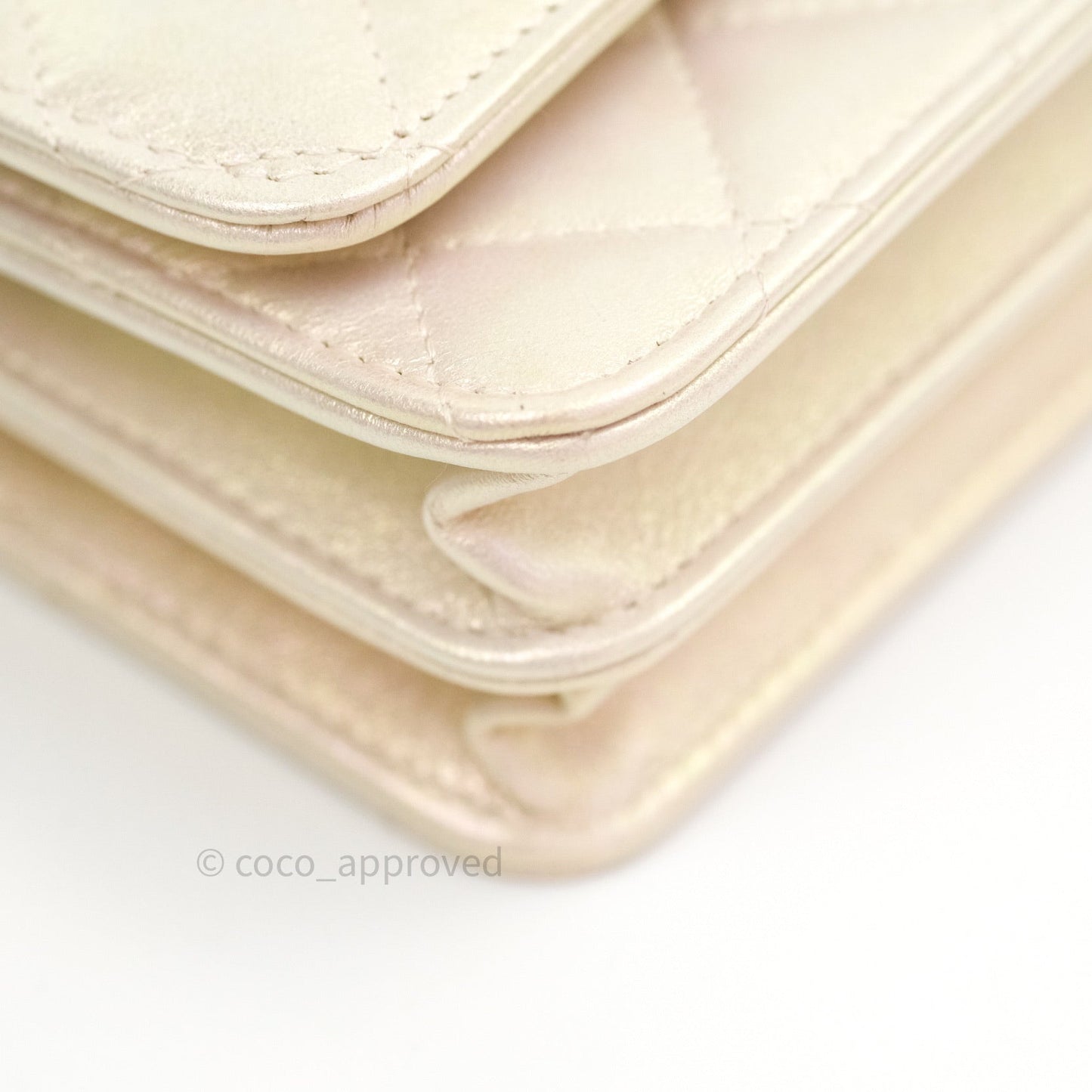 Chanel Quilted Mini Wallet on Chain WOC Iridescent Ivory Gold Hardware 20A