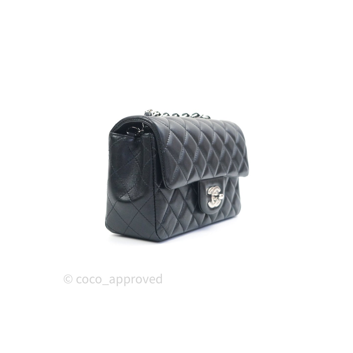 Chanel Quilted Mini Rectangular Black Lambskin Silver Hardware
