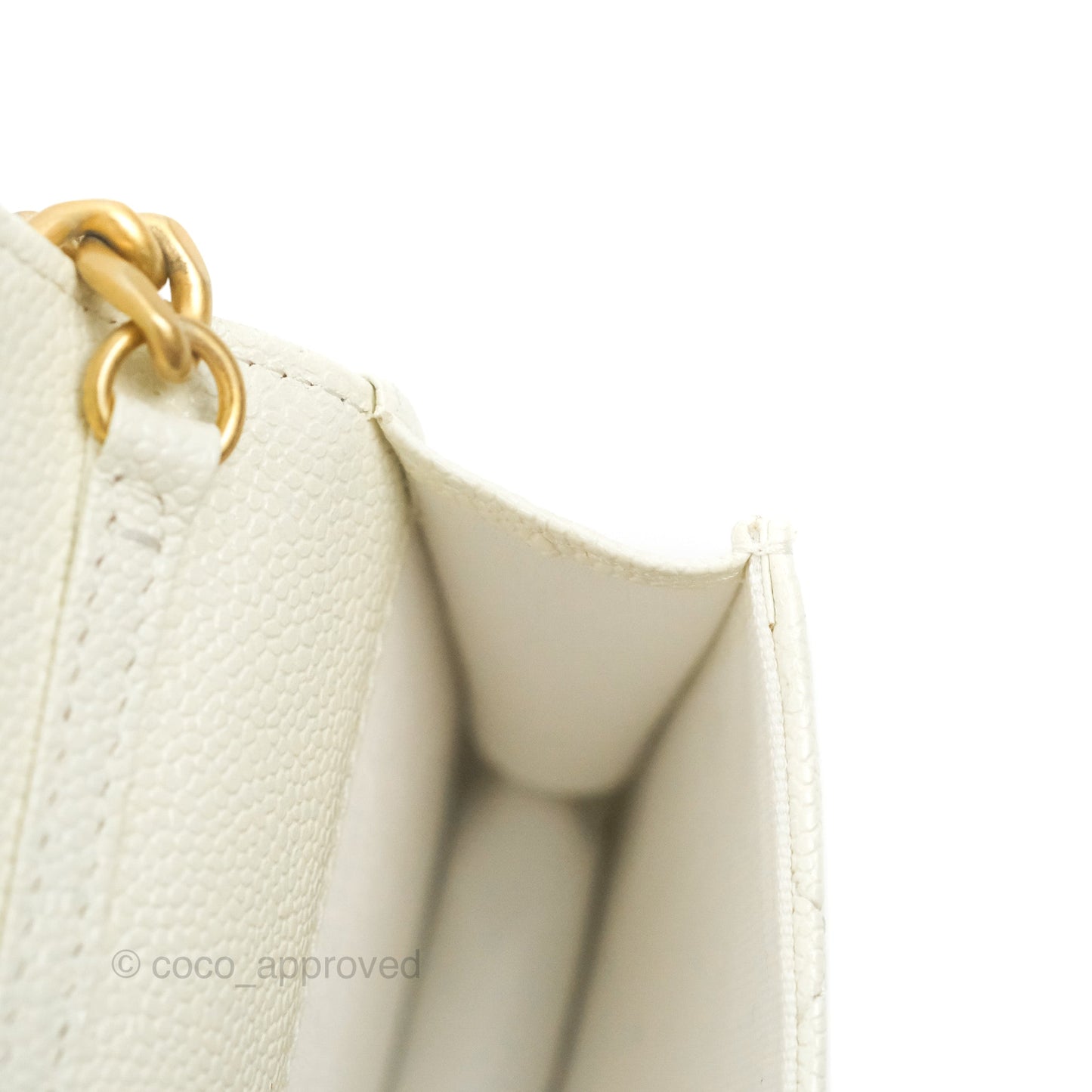 Chanel Mini Clutch With Chain White Caviar Aged Gold Hardware