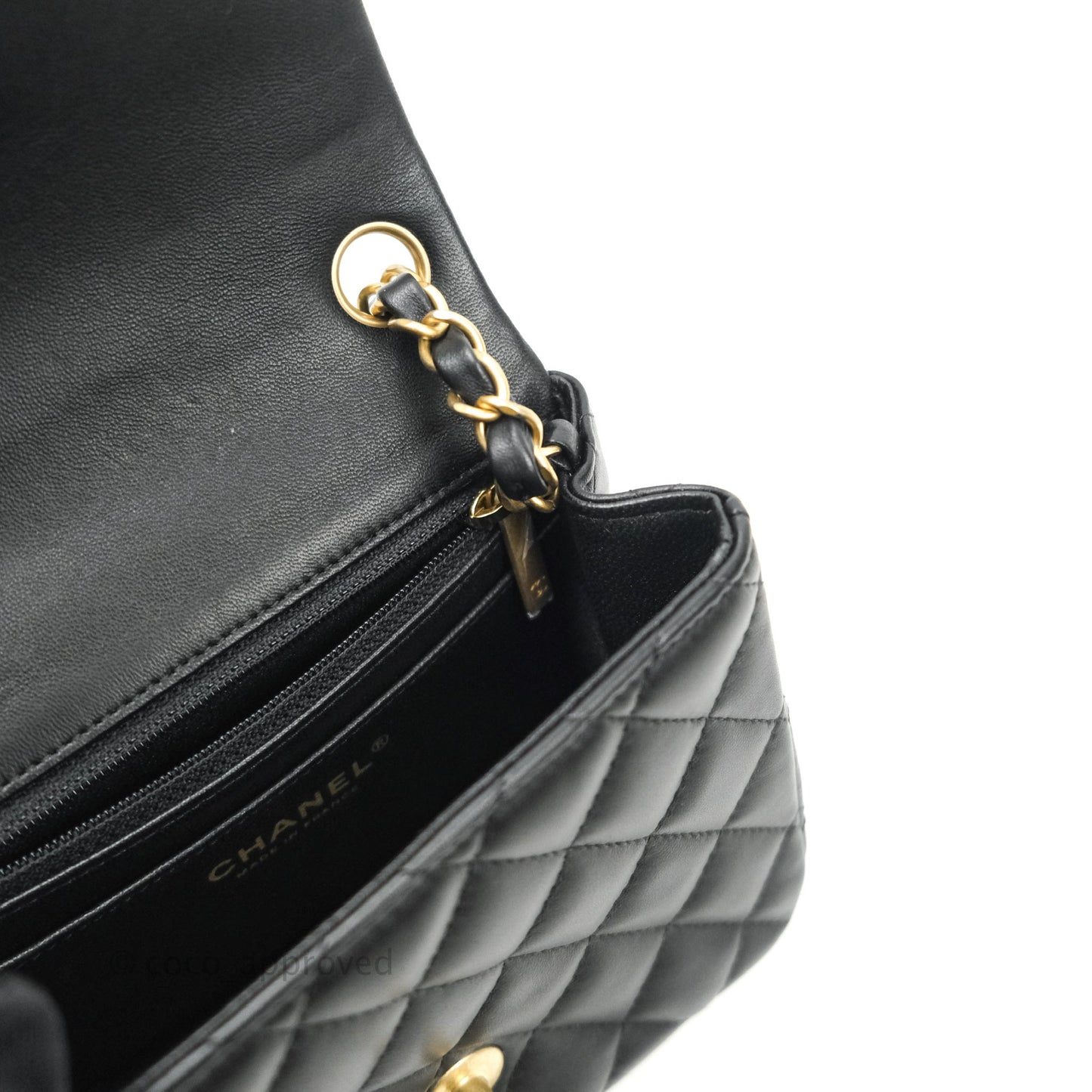 Chanel Mini Square Black Lambskin Aged Gold Hardware