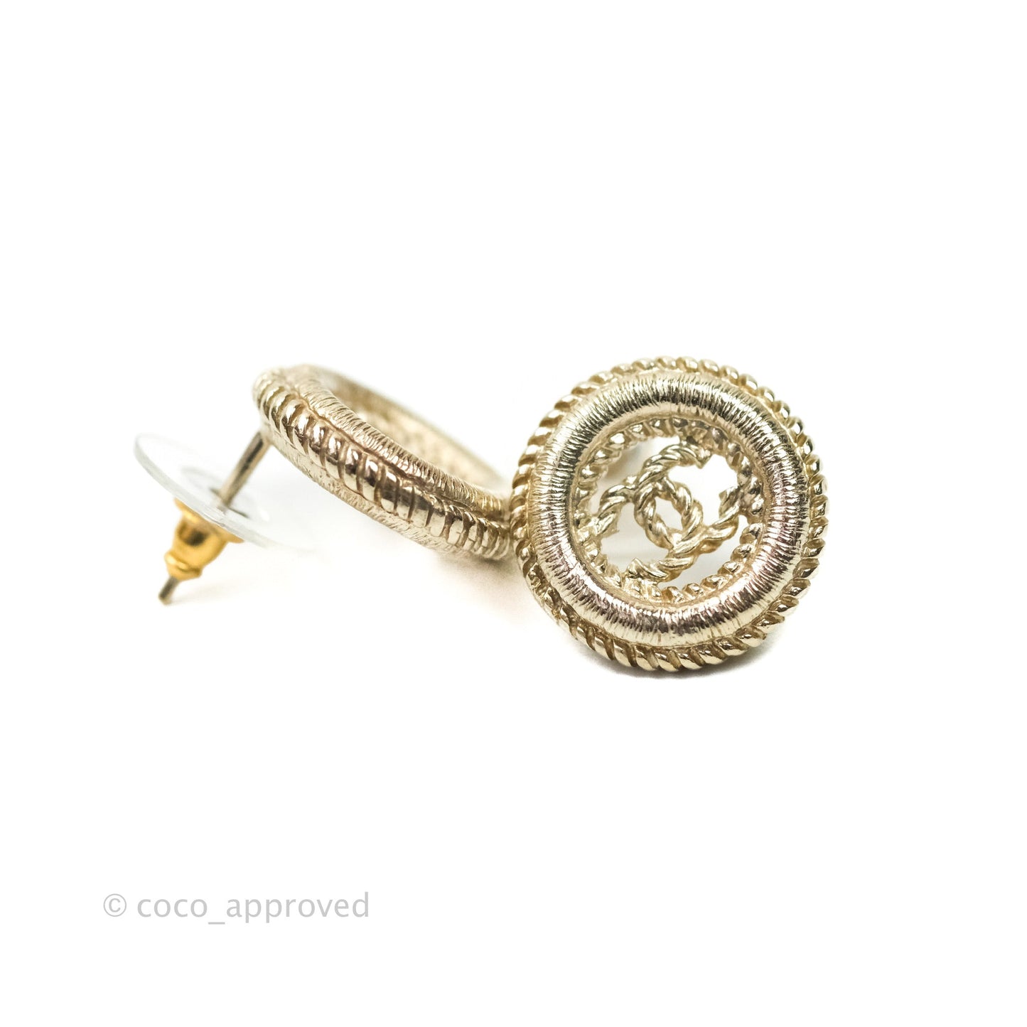 Chanel CC Twisted Round Earrings Gold Tone 17V